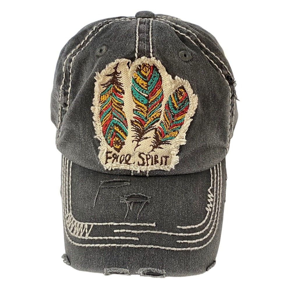 Vtg Women Free Spirit Hat One Size Gray Feathers Casual Travel